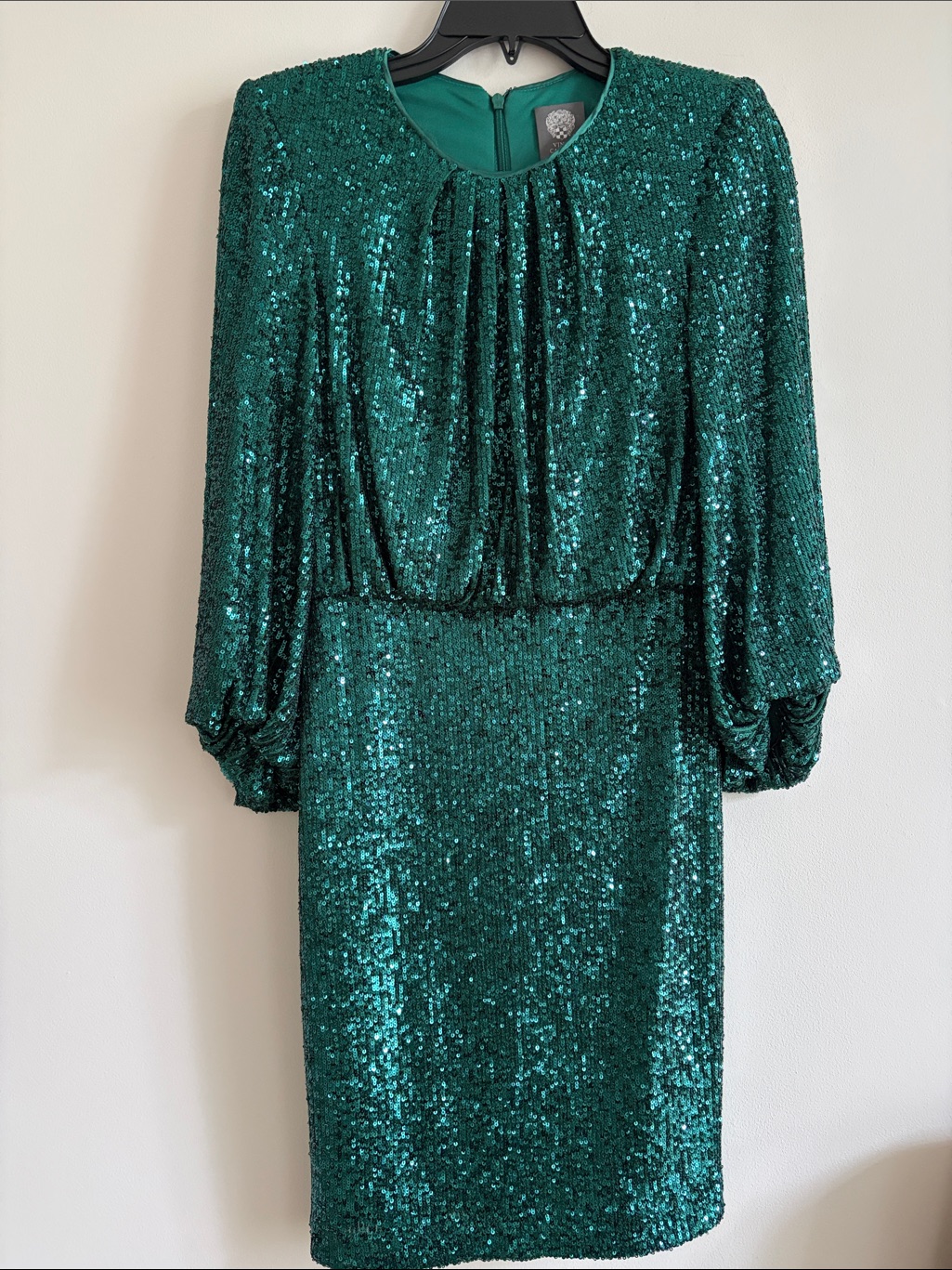 Vince Camuto Teal Green Long Sleeve Sequin Cocktail Dress